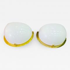 MODERN PAIR OF WHITE GLASS AND BRASS SCONCES - 1310318