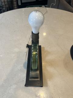 MODERNIST ART DECO GLASS NICKELED BRONZE AND BLACK MARBLE LAMP - 3705406