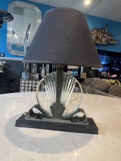 MODERNIST ART DECO GLASS NICKELED BRONZE AND BLACK MARBLE LAMP - 3705411