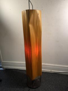 MODERNIST BENT WOOD SHADED FLOOR LAMP WITH BLACK PEFORATED METAL FRAME - 4691259