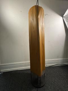 MODERNIST BENT WOOD SHADED FLOOR LAMP WITH BLACK PEFORATED METAL FRAME - 4691265