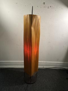 MODERNIST BENT WOOD SHADED FLOOR LAMP WITH BLACK PEFORATED METAL FRAME - 4693937