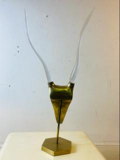 MODERNIST BRASS AND GLASS HORN ANTELOPE HEAD SCULPTURE - 2344449