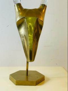 MODERNIST BRASS AND GLASS HORN ANTELOPE HEAD SCULPTURE - 2344450