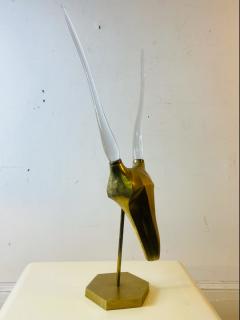 MODERNIST BRASS AND GLASS HORN ANTELOPE HEAD SCULPTURE - 2344451