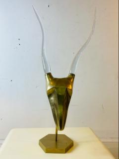MODERNIST BRASS AND GLASS HORN ANTELOPE HEAD SCULPTURE - 2344452