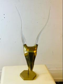 MODERNIST BRASS AND GLASS HORN ANTELOPE HEAD SCULPTURE - 2344453