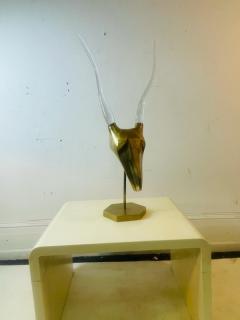 MODERNIST BRASS AND GLASS HORN ANTELOPE HEAD SCULPTURE - 2344456