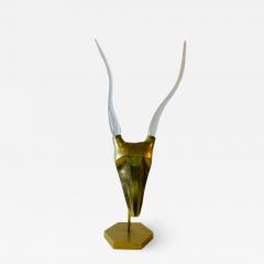 MODERNIST BRASS AND GLASS HORN ANTELOPE HEAD SCULPTURE - 2360888