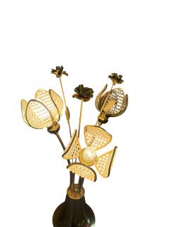 MODERNIST BRASS ROSES AND CRYSTAL THREE FLOWER LAMP - 4524137