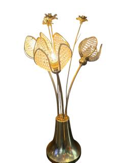 MODERNIST BRASS ROSES AND CRYSTAL THREE FLOWER LAMP - 4524139