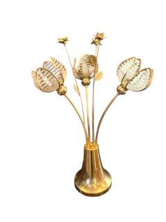 MODERNIST BRASS ROSES AND CRYSTAL THREE FLOWER LAMP - 4524142