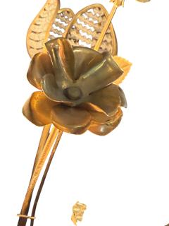 MODERNIST BRASS ROSES AND CRYSTAL THREE FLOWER LAMP - 4524146
