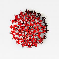 MODERNIST CIRCULAR POP ORANGE ENAMEL BRUTALIST WALL SCULPTURE - 2833066