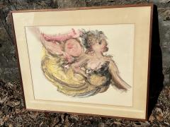 MODERNIST NUDE ANGEL SHIP FIGUREHEAD WATERCOLOR AND GOUACHE PAINTING SIGNED 1969 - 3497488