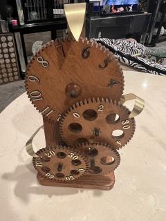 MODERNIST OAK FOUR GEAR CLOCK WITH BRASS TIME INDICATORS - 3419498