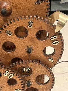 MODERNIST OAK FOUR GEAR CLOCK WITH BRASS TIME INDICATORS - 3419501