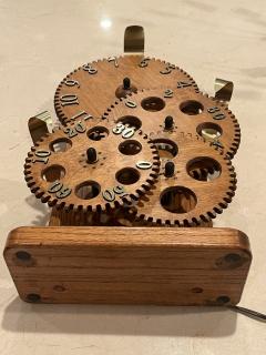 MODERNIST OAK FOUR GEAR CLOCK WITH BRASS TIME INDICATORS - 3419507