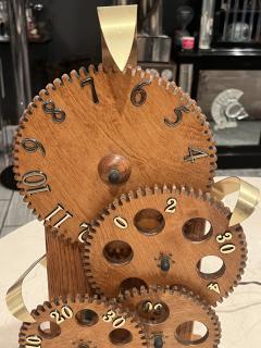 MODERNIST OAK FOUR GEAR CLOCK WITH BRASS TIME INDICATORS - 3419508