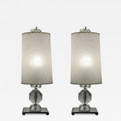 MODERNIST PAIR OF ART DECO CRYSTAL AND CHROME LAMPS - 3679608