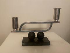 MODERNIST PAIR OF STERLING AND WOOD ART DECO CANDLESTICKS - 2440988
