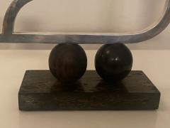 MODERNIST PAIR OF STERLING AND WOOD ART DECO CANDLESTICKS - 2440989