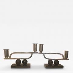 MODERNIST PAIR OF STERLING AND WOOD ART DECO CANDLESTICKS - 2459976