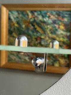 MODERNIST ROUND ART DECO MIRROR WITH CHROME ACCENTS AND GLASS SHELF - 4301284