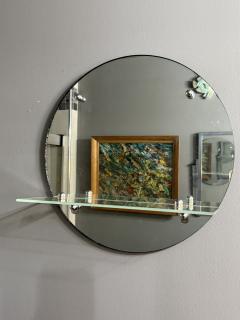 MODERNIST ROUND ART DECO MIRROR WITH CHROME ACCENTS AND GLASS SHELF - 4301286
