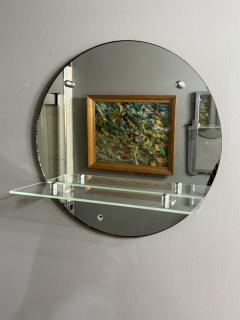 MODERNIST ROUND ART DECO MIRROR WITH CHROME ACCENTS AND GLASS SHELF - 4301288