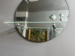MODERNIST ROUND ART DECO MIRROR WITH CHROME ACCENTS AND GLASS SHELF - 4301290