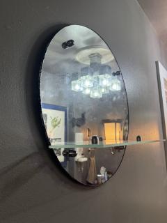 MODERNIST ROUND ART DECO MIRROR WITH CHROME ACCENTS AND GLASS SHELF - 4301292