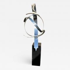 MODERNIST STEEL BAND SPHERE SCULPTURE ON STAND - 2549524