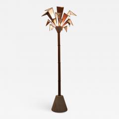 MODERNISTIC ITALIAN FRAMED GLASS AND TRAVERTINE MARBLE PALM TREE FLOOR LAMP - 805438