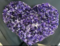 MONUMENTAL AMETHYST POINT FLUORITE AND CALCITE HEART SCULPTURE ON CUSTOM STAND - 4027476