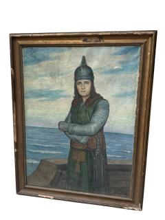 MONUMENTAL ANTIQUE PORTRAIT OF A KNIGHT ON A SHIP AT SEA SIGNED DATED 1925 - 4578493