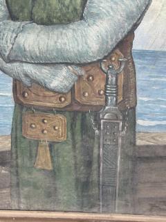 MONUMENTAL ANTIQUE PORTRAIT OF A KNIGHT ON A SHIP AT SEA SIGNED DATED 1925 - 4578502
