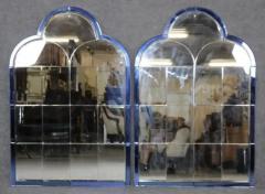 MONUMENTAL ART DECO COBALT BLUE CLEAR TRIPLE ARCH MIRRORS - 4279407
