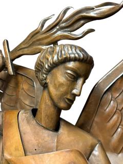 MONUMENTAL ART DECO COPPER SAINT MICHAEL ARCHANGEL AND DRAGON WALL SCULPTURE - 4405781