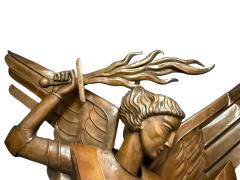 MONUMENTAL ART DECO COPPER SAINT MICHAEL ARCHANGEL AND DRAGON WALL SCULPTURE - 4405784
