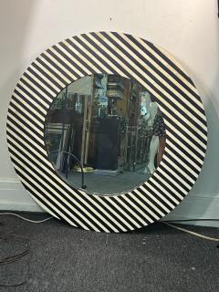 MONUMENTAL POST MODERN BLACK WHITE STRIPED TESSELATED RESIN ROUND MIRROR - 3747926