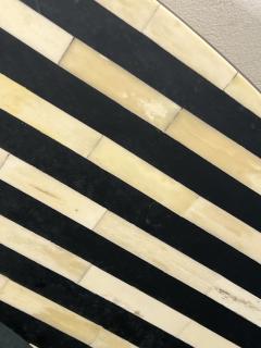 MONUMENTAL POST MODERN BLACK WHITE STRIPED TESSELATED RESIN ROUND MIRROR - 3747928