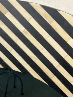 MONUMENTAL POST MODERN BLACK WHITE STRIPED TESSELATED RESIN ROUND MIRROR - 3747929