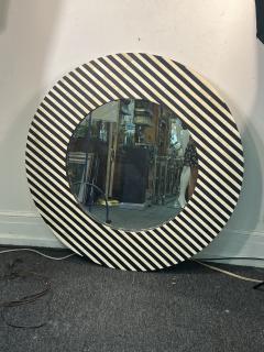 MONUMENTAL POST MODERN BLACK WHITE STRIPED TESSELATED RESIN ROUND MIRROR - 3747930