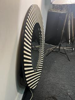 MONUMENTAL POST MODERN BLACK WHITE STRIPED TESSELATED RESIN ROUND MIRROR - 3747932