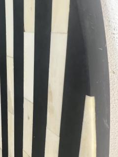 MONUMENTAL POST MODERN BLACK WHITE STRIPED TESSELATED RESIN ROUND MIRROR - 3747934