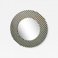 MONUMENTAL POST MODERN BLACK WHITE STRIPED TESSELATED RESIN ROUND MIRROR - 3751536