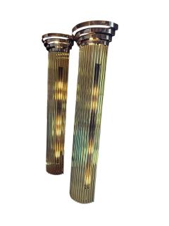 MONUMENTAL SUPERB MODERNIST ART DECO BRASS CHROME GLASS ROD SCONCES - 4646046
