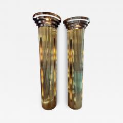 MONUMENTAL SUPERB MODERNIST ART DECO BRASS CHROME GLASS ROD SCONCES - 4648596