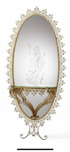 MONUMENTAL1940s ITALIAN GILT WROUGHT IRON AND ETCHED MIRROR - 1909768